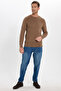 Men's Standard Fit Regular Cut Crew Neck Honeycomb Patterned Dark Mink Sweater - 2