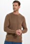 Men's Standard Fit Regular Cut Crew Neck Honeycomb Patterned Dark Mink Sweater - 4