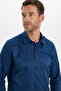 Slim Fit Long Sleeve Easy-Ironing Sweat-Comfortable Tie-Down Collar Four Seasons Navy Blue Men's Shirt - 4