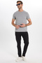 Men's slim fit cotton soft touch stretchy fabric basic grey crew neck t-shirt - 3