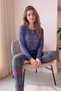 Navy Blue Enough Patterned Bamboo Long Sleeve Women's Pajama Set - 4