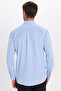 Men's Regular Fit Classic Cut Oxford Texture Collar Buttoned Pocket Embroidered Blue Shirt - 8