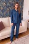 Petrol Green Plain Front Buttoned Plush Fleece Pajama Set - 7