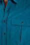Men's Regular Fit Classic Cut 100% Cotton Linen Texture Double Pocket Petrol Color Shirt - 4