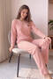 طقم بيجاما نسائي محبوك بأكمام طويلة، بنقشة Powder Fox، Seoul Knit - 4
