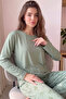 Green Breathe Patterned Bamboo Long Sleeve Women's Pajama Set