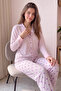 Dusty Pink Dotted Thermal Button-Front Long-Sleeve Women's Pajama Set - 5