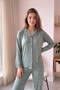 Green Heart Patterned Bamboo Front Button Long Sleeve Women's Pajamas Set - 6