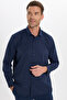 Men's Regular Fit Classic Cut Cotton Easy-Iron Dobby Navy Blue Shirt - 5