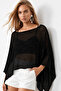 Women's Black Glittery Loose Fit Knitwear Poncho Blouse Alc-X15578