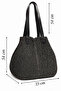 Women's Black Crocheted Hand-Knitted Leather Handle Large Size Shoulder and Shoulder Bag - 2