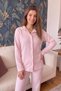 Powder Pink Dotted Patterned Front Buttoned Plush Fleece Pajama Set - 5