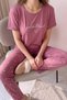 Powder Grateful Heart Patterned Bamboo Short Sleeve Women's Pajama Set - 4