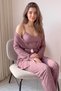 Dark Pink Mini Star Patterned Bamboo Women's Pajama Set with Robe - 4