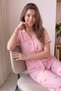 Pink B Patterned Bamboo Front Buttoned Short Sleeve Pajama Set - 3