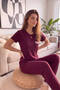 Plum Dublin Short Sleeve Lace Women's Pajamas Set - 2