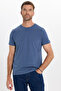 Men's Slim Fit Cotton Soft Texture Flexible Fabric Basic Indigo Crew Neck T-Shirt - 5