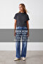 Women's Anthracite High Neck Half Sleeve Knitwear Blouse Alc-X14628 - 2