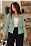 Women's Green Men's Collar Square Pocket Crop Jacket Arm-26K001026