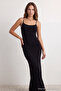 Siyah Fitted/Vücuda Oturan Askılı Maxi Esnek Örme Kalem Elbise TWOSS23EL02435 - 3