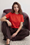 Kırmızı %100 Pamuk Basic Bisiklet Yaka Örme T-Shirt TWOSS23TS00000