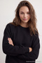 Siyah Relaxed/Rahat Kalıp Basic Reglan Kol Bisiklet Yaka Örme Sweatshirt TWOAW24SW00104 - 4