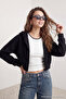 Siyah Basic Fermuarlı Kapüşonlu Crop Kalın İçi Polarlı Örme Hırka/Sweatshirt TWOAW20SW0660 - 4