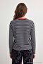 Siyah Çizgili Relaxed Kalıp Basic Bisiklet Yaka Renkli Ribanalı Örme T-Shirt TWOAW23TS00026 - 4