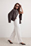 Ekru Wide Leg/Geniş Paça Yüksek Bel Dokuma Kumaş Pantolon TWOAW22PL0066 - 3