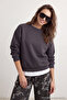 Antrasit Oversize/Rahat Kesim Basic Bisiklet Yaka Kalın/İçi polarlı Örme Sweatshirt TWOAW24SW00102 - 2