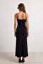 Siyah Fitted/Vücuda Oturan Askılı Maxi Esnek Örme Kalem Elbise TWOSS23EL02435 - 4