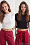 Siyah-Beyaz 2'li Paket %100 Pamuk Crop Bisiklet Yaka Örme T-Shirt TWOSS20TS1480