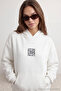Ekru Oversize/Geniş Kalıp Nakışlı Kalın İçi Polarlı Örme Sweatshirt TWOAW25SW00070 - 4