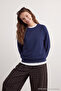 Lacivert Relaxed/Rahat Kalıp Basic Reglan Kol Bisiklet Yaka Örme Sweatshirt TWOAW24SW00104 - 4