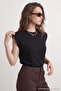 Siyah %100 Pamuk Vatka Görünümlü Basic Bisiklet Yaka Örme T-Shirt TWOSS20TS0021 - 3