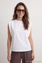 Beyaz %100 Pamuk Vatka Görünümlü Basic Bisiklet Yaka Örme T-Shirt TWOSS20TS0021 - 3