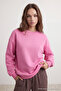 Pembe Oversize/Rahat Kesim Basic Bisiklet Yaka Kalın/İçi polarlı Örme Sweatshirt TWOAW24SW00102 - 4