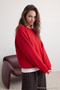 Kırmızı Oversize/Rahat Kesim Basic Bisiklet Yaka Kalın/İçi polarlı Örme Sweatshirt TWOAW24SW00102