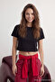 Siyah-Beyaz 2'li Paket %100 Pamuk Crop Bisiklet Yaka Örme T-Shirt TWOSS20TS1480 - 3