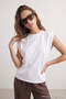 Beyaz %100 Pamuk Vatka Görünümlü Basic Bisiklet Yaka Örme T-Shirt TWOSS20TS0021 - 2