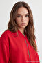 Kırmızı Fermuarlı Oversize/Geniş Kalıp Kalın İçi Polarlı Örme Hırka/Sweatshirt TWOAW25SW00122 - 3