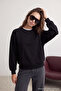 Siyah Relaxed/Rahat Kalıp Basic Reglan Kol Bisiklet Yaka Örme Sweatshirt TWOAW24SW00104 - 3