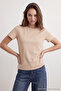 Kahverengi-Bej %100 Pamuk 2'li Paket Basic Bisiklet Yaka Örme T-Shirt TWOSS20TS0141 - 3