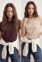 Kahverengi-Bej %100 Pamuk 2'li Paket Basic Bisiklet Yaka Örme T-Shirt TWOSS20TS0141