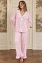 Powder Pink Lace & Bow Detail V-Neck Ruffle Long Sleeve Women's Pajama Set