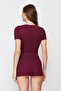 Burgundy Button Detailed Knitted Pajamas Set with Ribbed Shorts Thmss24Pt00097 - 7