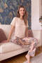 Beige Vintage Patterned Short Sleeve Knitted Women's Pajamas Set - 4