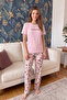 Pink Summer Time Patterned Short Sleeve Knitted Women's Pajamas Set - 7