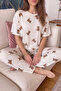 Beige Teddy Print Bamboo Short Sleeve Women's Pajamas Set - 6