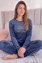 Navy Blue Limited Patterned Exclusive Velvet Women's Pajama Set - 5